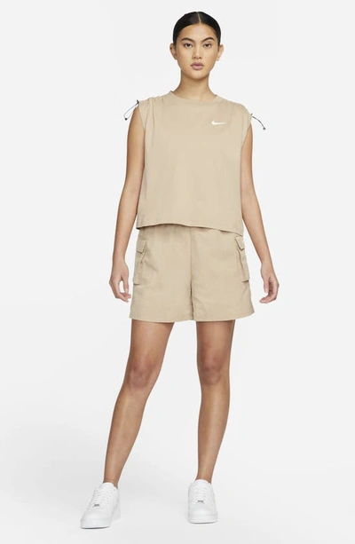 Shop Nike Sportswear Essential Woven High Waist Shorts In Hemp/ White