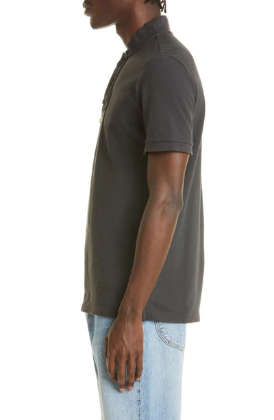 Shop Maison Margiela Collarless Cotton Polo In Washed Black
