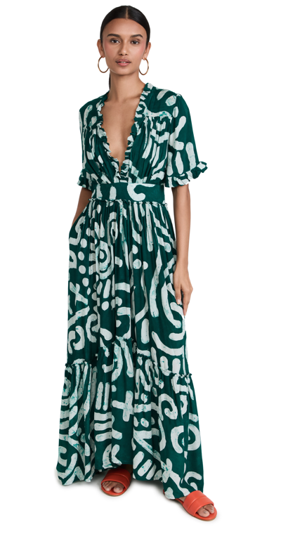 Shop Busayo Tomi Maxi Dress In Green And White