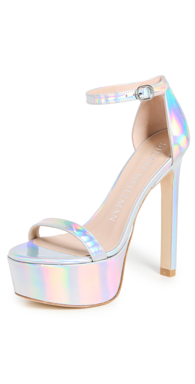 Shop Stuart Weitzman Nudist Hollywood Platforms In Silver