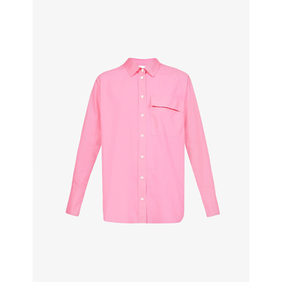 Shop Frame Vacation Oversized Organic Cotton Shirt In Hot Pink