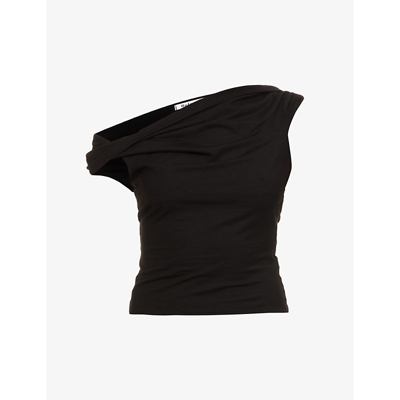 Shop Reformation Cello Cowl-neck Stretch-woven Top In Black