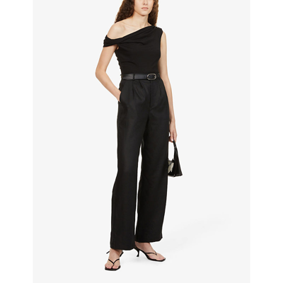 Reformation Cello Cowl-neck Stretch-woven Top In Black