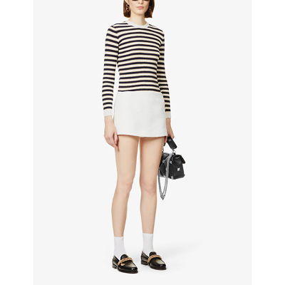 Shop Valentino Striped Long-sleeved Knitted Top In Avorio Navy Oro