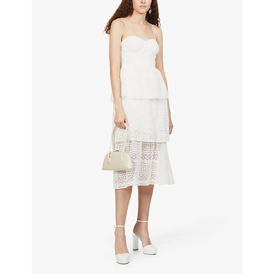 Shop Self-portrait Broderie Anglaise Tiered Cotton Midi Dress In White