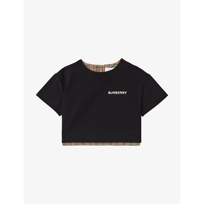 Shop Burberry Black Mandie Logo-print Cropped Cotton T-shirt 6 Months -