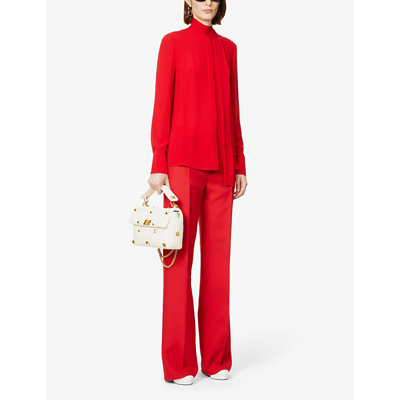 Shop Valentino Tie-neck Long-sleeved Silk Blouse In Rosso