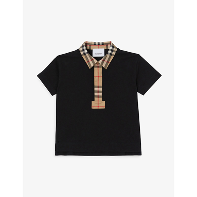 Shop Burberry Black Johane Vintage Check-print Cotton Polo Shirt 6 Months-2 Years