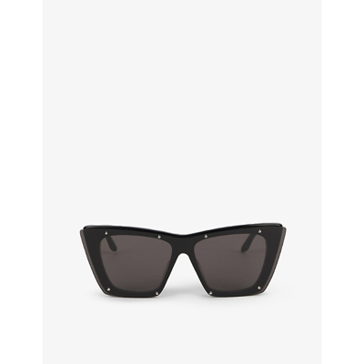 Shop Alexander Mcqueen Studded Cat-eye Acetate Sunglasses In Black-black-smoke