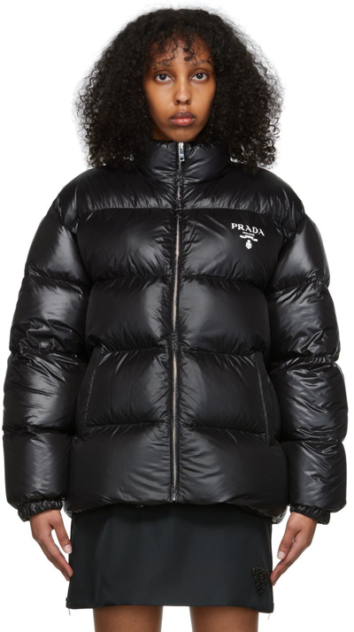 Prada Black Re-nylon Padded Jacket With Logo | ModeSens