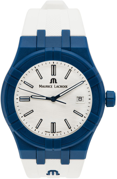 Shop Maurice Lacroix White & Blue Aikon #tide Watch In White/blue