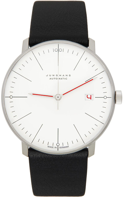 Shop Junghans Black & Silver Max Bill Automatic Bauhaus Watch In Black/silver
