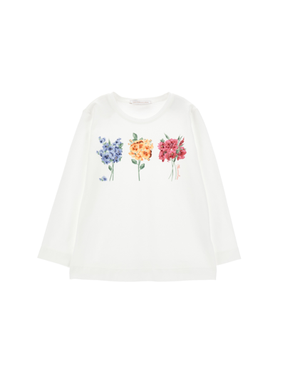 Shop Monnalisa Long-sleeved Bouquet Print Jersey T-shirt In Cream