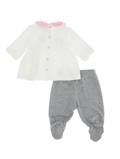 Chiara Ferragni Embroidered Cotton Blouse And Trouser Set In Cream + Grey