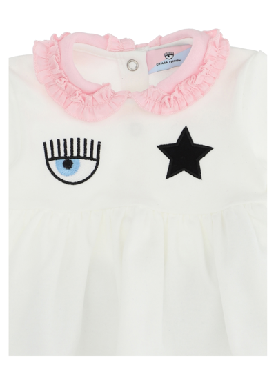 Chiara Ferragni Embroidered Cotton Blouse And Trouser Set In Cream + Grey