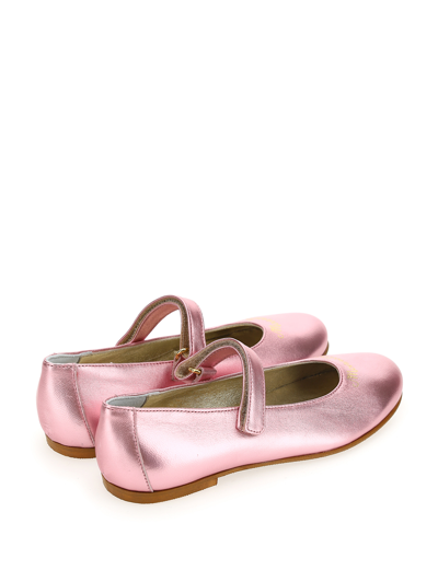 Shop Monnalisa Nappa Ballet Flats With Logo In Blush Pink