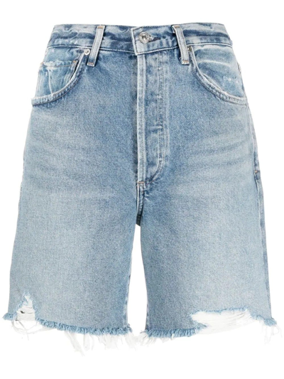 Shop Citizens Of Humanity Distressed Effect Blue Denim Shorts