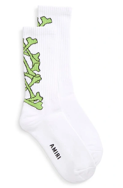 Shop Amiri Stacked Bones Crew Socks In White / Lime