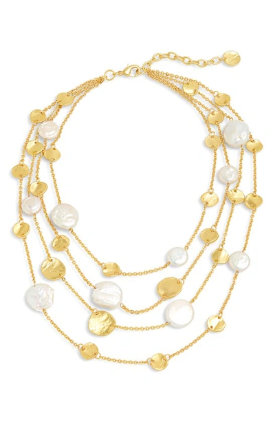 Shop Karine Sultan Multilayer Necklace With Cultured Pearls In Gold