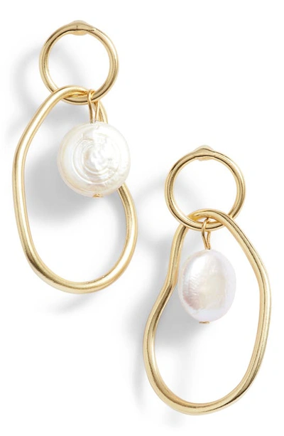 Shop Karine Sultan Link Drop Earrings With Cultured Pearl In Gold