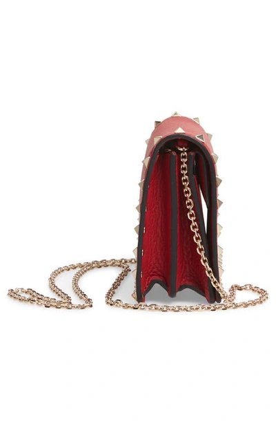 Shop Valentino Rockstud Leather Pouch Wallet On A Chain In Rouge Pur