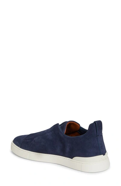 Shop Zegna Triple Stitch Slip-on Sneaker In Dark Blue Sld