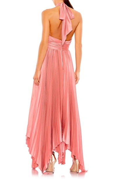Shop Mac Duggal Pleated Satin Halter Gown In Rose Pink