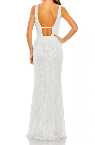 Shop Mac Duggal Sequin Plunge Neck Gown In White