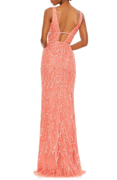 Shop Mac Duggal Sequin Plunge Neck Gown In Coral