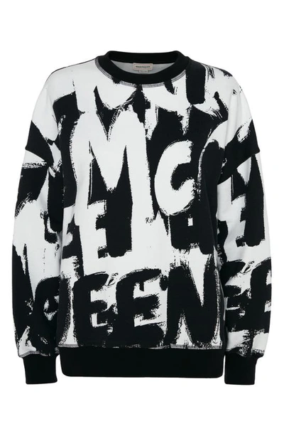 Shop Alexander Mcqueen Graffiti Print Cotton Graphic Sweatshirt In White / Black