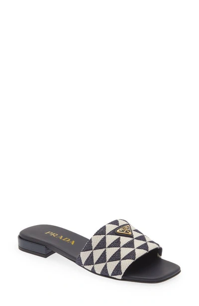 Shop Prada Logo Slide Sandal In Baltico/ Talco