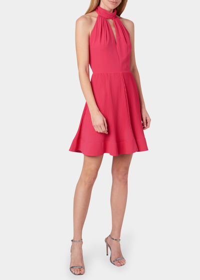Shop Milly Libby Pleated Mini Halter Dress In Pink