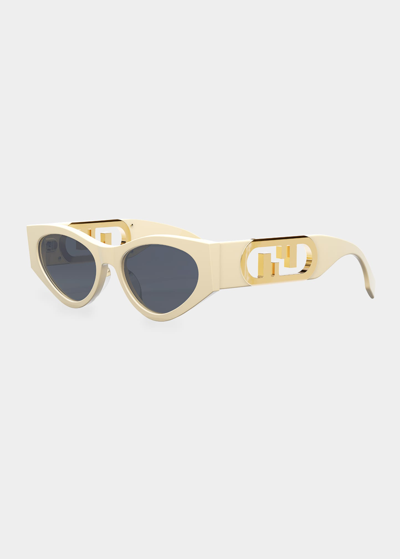 Shop Fendi Ff Cutout Oval Acetate Sunglasses In 25v Ivory