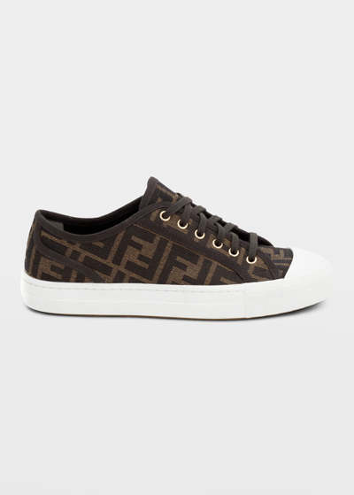 Shop Fendi Ff Jacquard Low-top Sneakers In Avorio Tortora