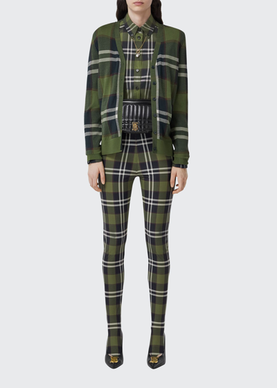 Shop Burberry Ramana Check V-neck Cardigan In Olive