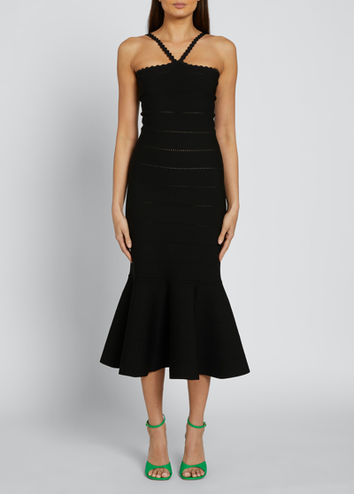 Shop Victoria Beckham Scalloped-strap Flare Midi Dress In Black