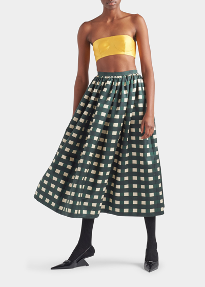 Shop Prada Check Silk-wool Midi Skirt In F0089 Verde