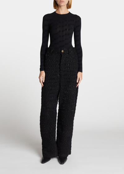 Shop Balenciaga Metallic Tweed Baggy Wide-leg Pants In Noir