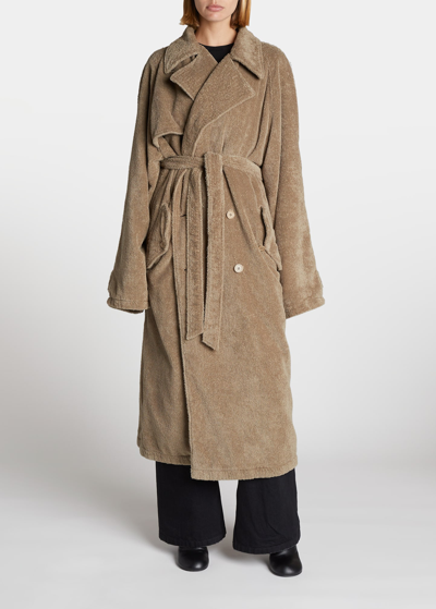 Shop Balenciaga Towelling Belted Long Trench Coat In Dune