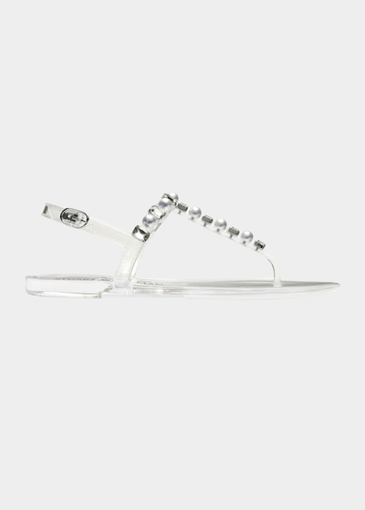 Shop Stuart Weitzman Goldie Jelly Crystal Thong Sandals In Clear