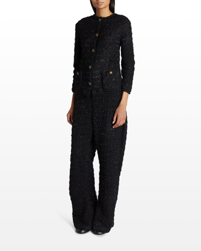 Shop Balenciaga Metallic Tweed Baggy Wide-leg Pants In Noir