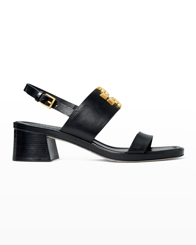 Shop Tory Burch Eleanor Two-band Medallion Slingback Sandals In Perfect Black