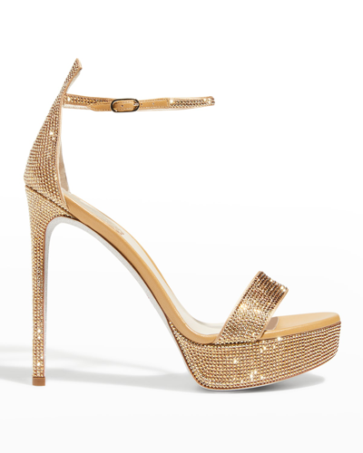 Shop René Caovilla Crystal Ankle-strap Platform Sandals In Gold Metallic Sun