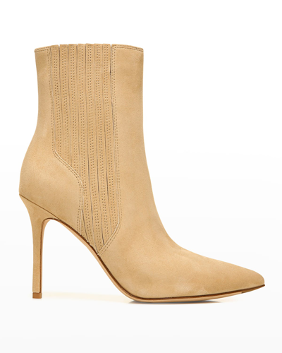 Shop Veronica Beard Lisa Suede Stiletto Ankle Booties In Sand