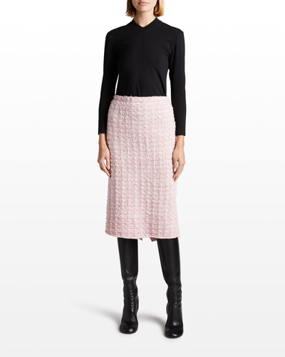 Shop Balenciaga Reversed Tweed Midi Skirt In Pink