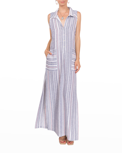 Shop Everyday Ritual Vivienne Striped Henley Slit Maxi Dress In Chesapeake Stripe