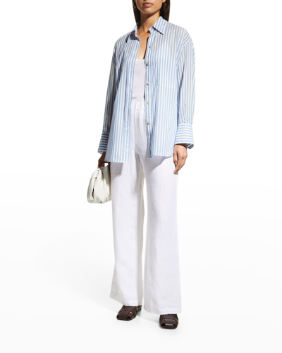 Shop Vince Striped Oversized Button-front Cotton Shirt In Riviera