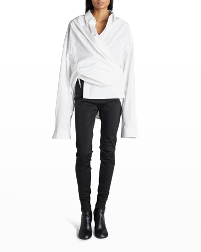 Shop Balenciaga Oversized Wrap Poplin Shirt In Bianco
