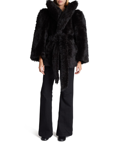 Shop Balenciaga Faux Fur Teddy Wrap Coat In Black