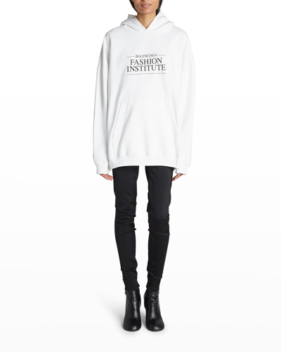 Shop Balenciaga Logo Fashion Institute Oversized Hoodie In Blanc/noir